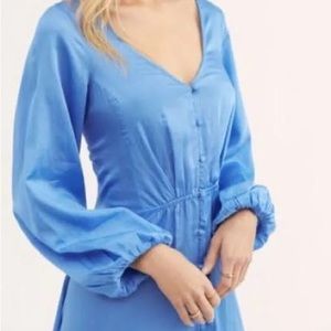 Free People Later Days Midi Maxi Dress Bottom Slit Back Net Mesh Blue